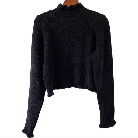 NWT 525 AMERICA BLACK HIGH NECK FUZZY CROPPED SWEATER SIZE LARGE - Picture 6 of 8